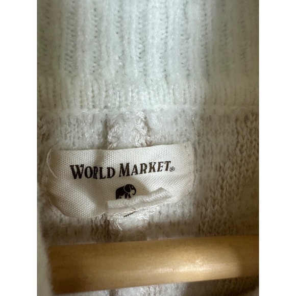 World Market Cream Knit Poncho Cowl Neck Textured One Size Cozy Layering - Picture 2 of 7